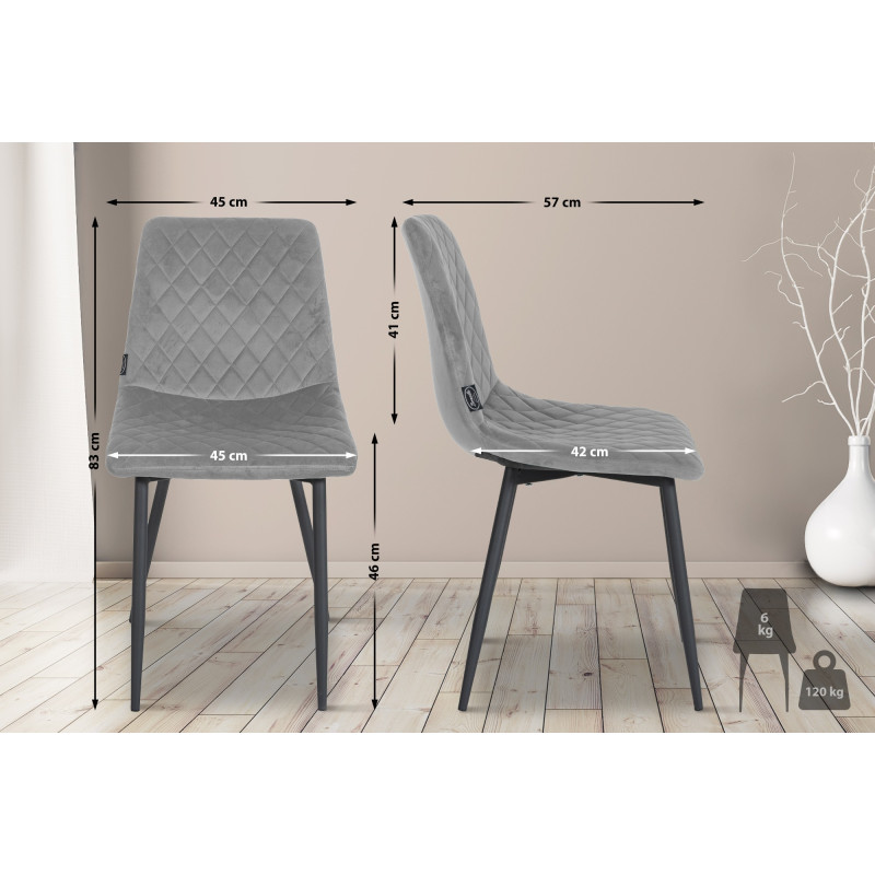 Lot de 4 chaises Telde en velours gris