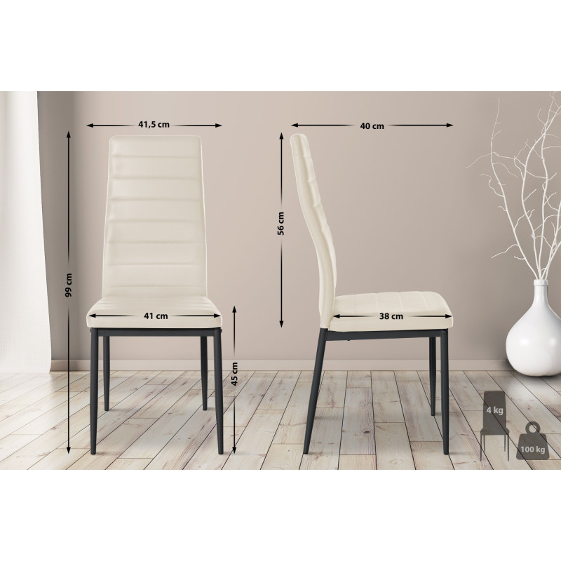Lot de 4 chaises de salle à manger Mayfair simili cuir crème