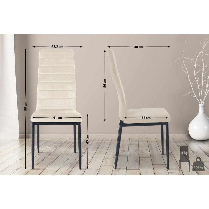 Lot de 4 chaises de salle à manger Mayfair velours crème