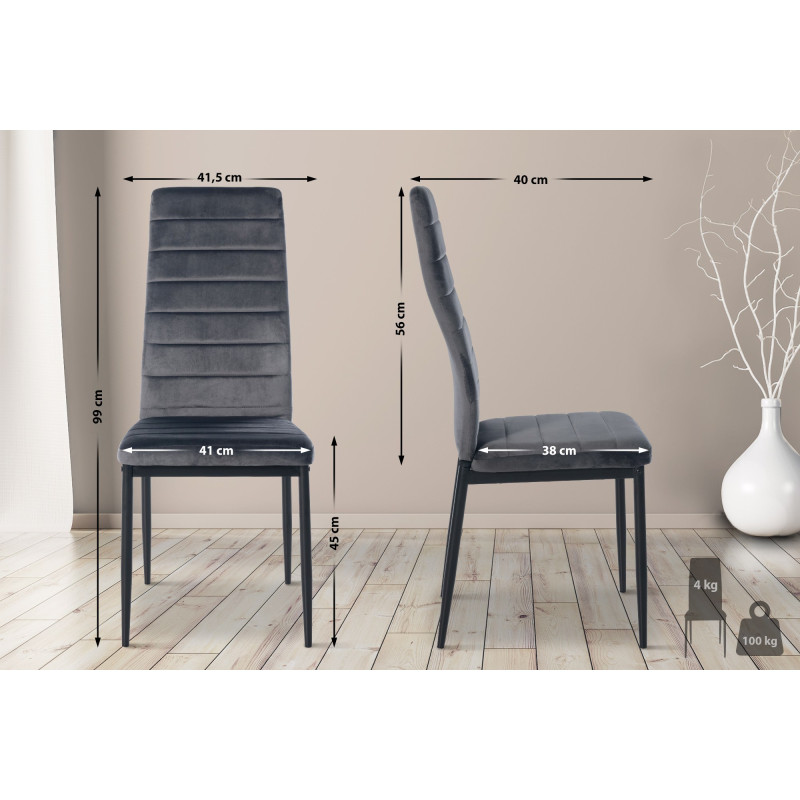 Lot de 4 chaises de salle à manger Mayfair velours gris
