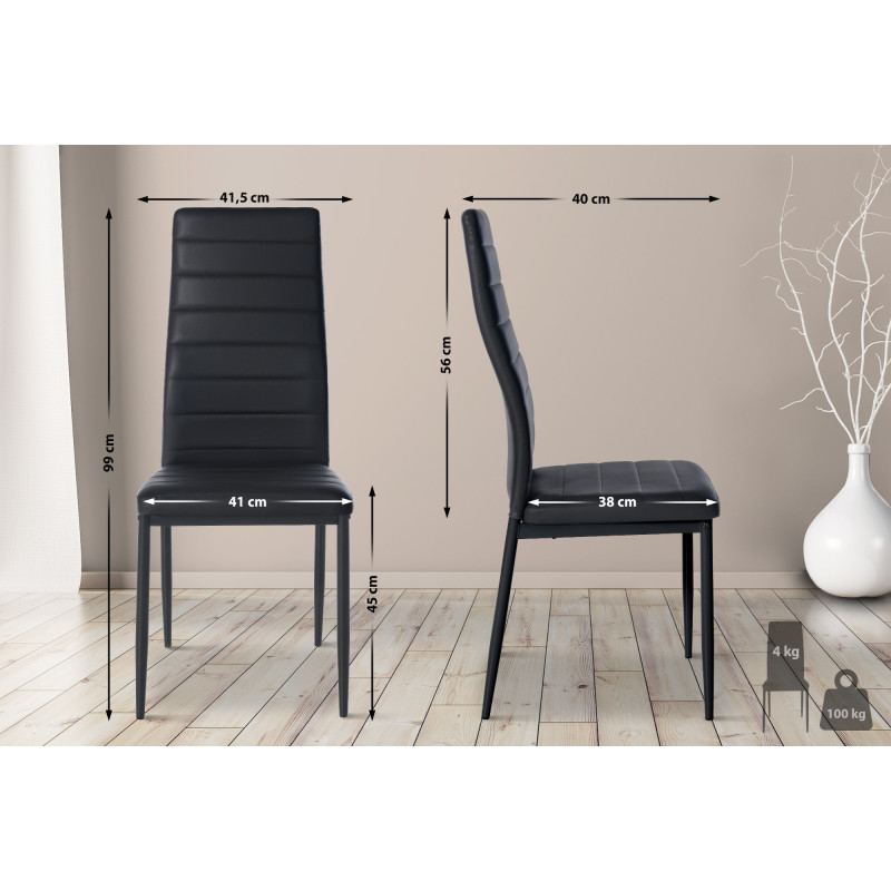 Lot de 6 chaises de salle à manger Mayfair en simili cuir noir