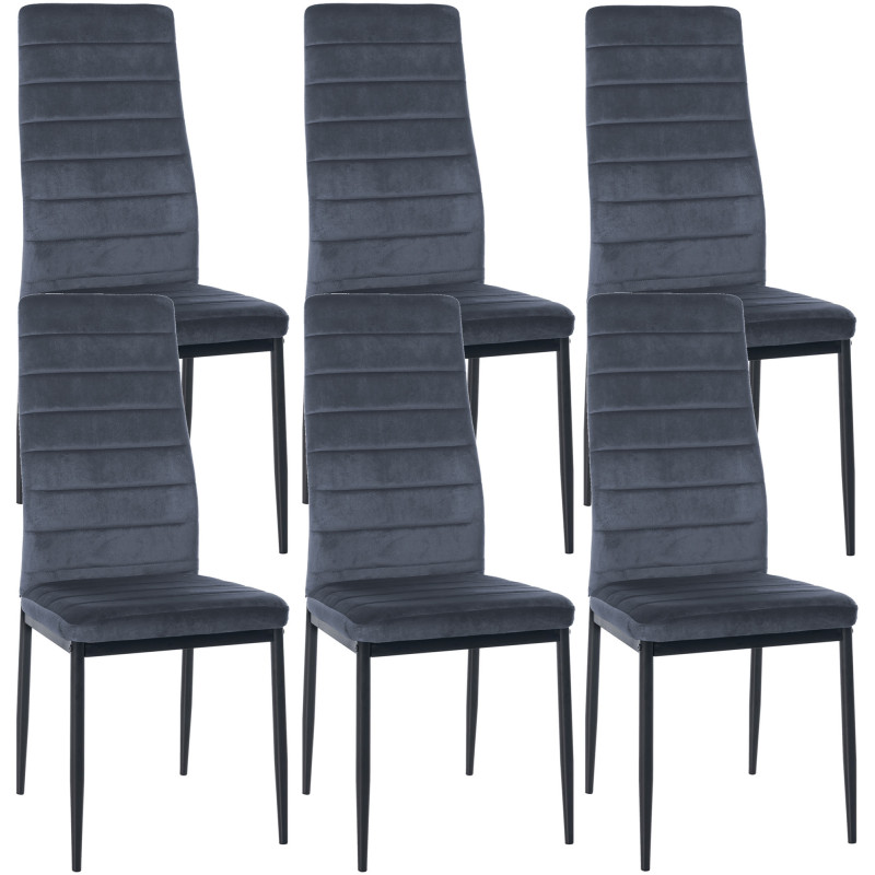 Lot de 6 chaises de salle à manger en velours Mayfair gris clair