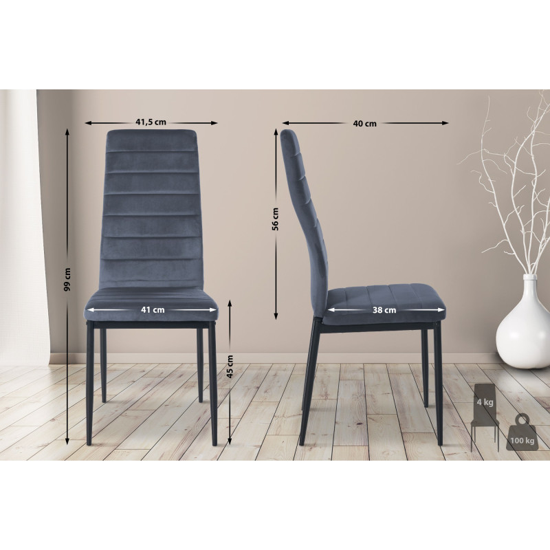 Lot de 6 chaises de salle à manger en velours Mayfair gris clair