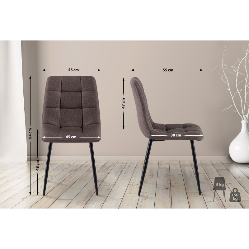 Lot de 4 chaises de salle à manger tissu Antibes brun