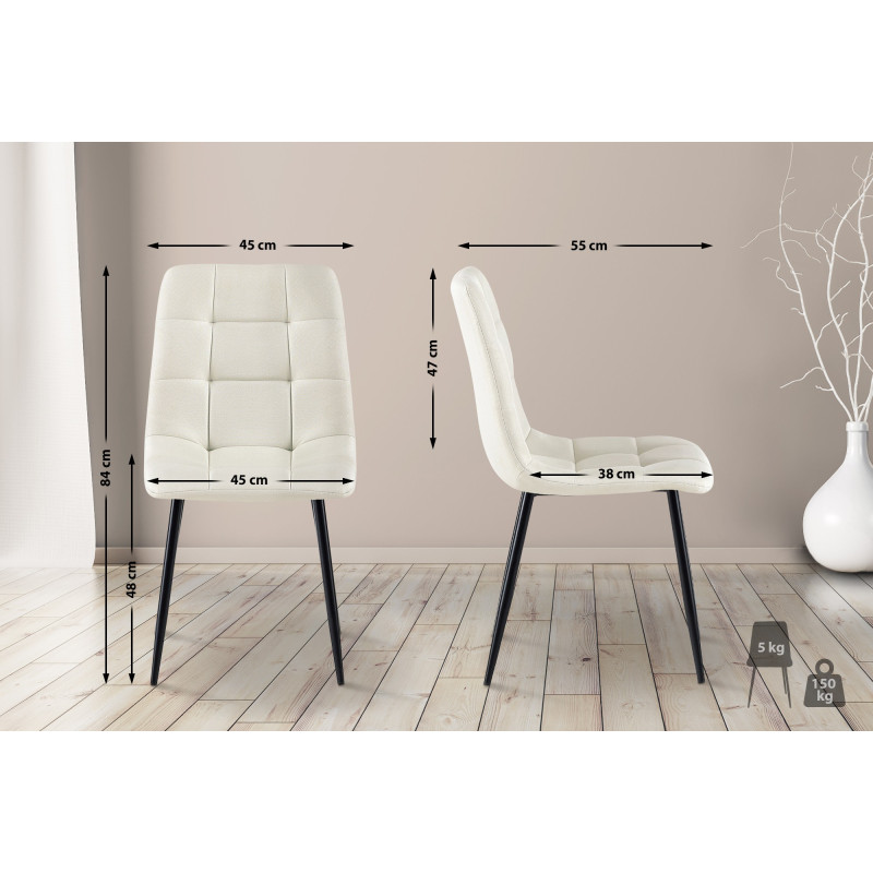 Lot de 4 chaises de salle à manger tissu Antibes crème