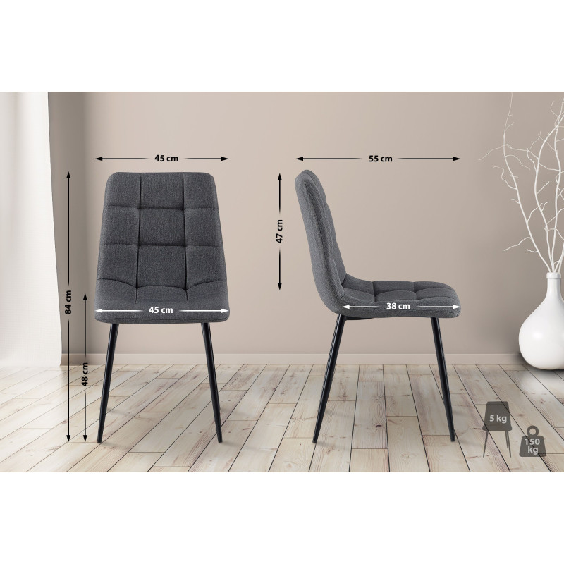 Lot de 4 chaises de salle à manger tissu Antibes gris foncé