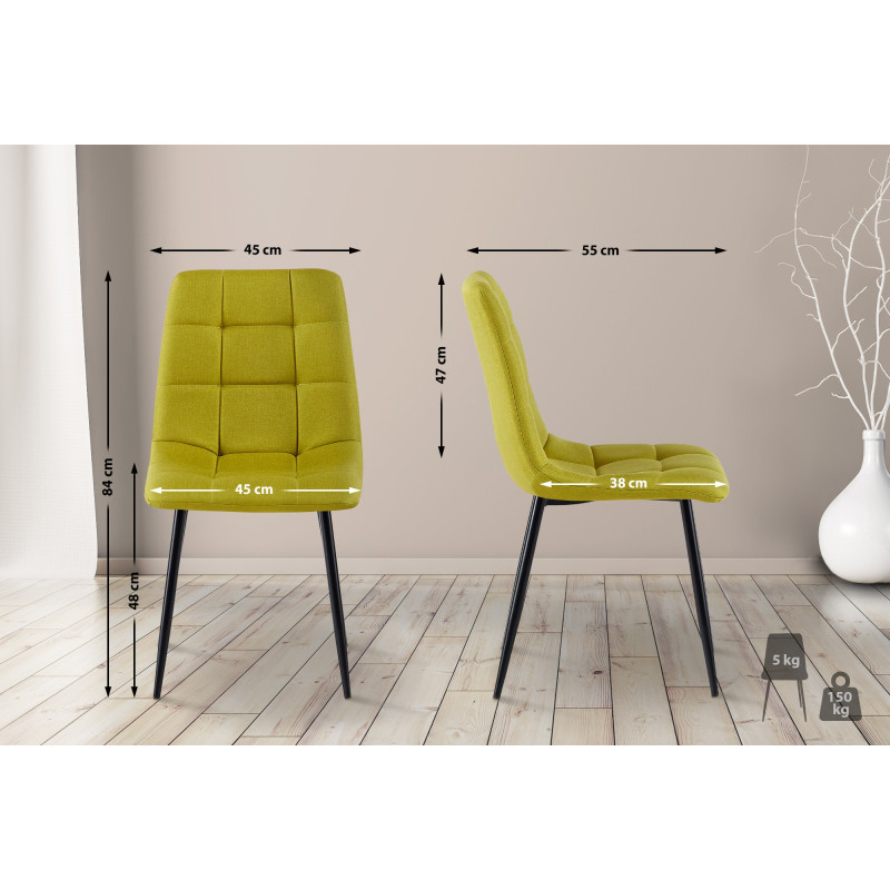 Lot de 4 chaises de salle à manger tissu Antibes vert