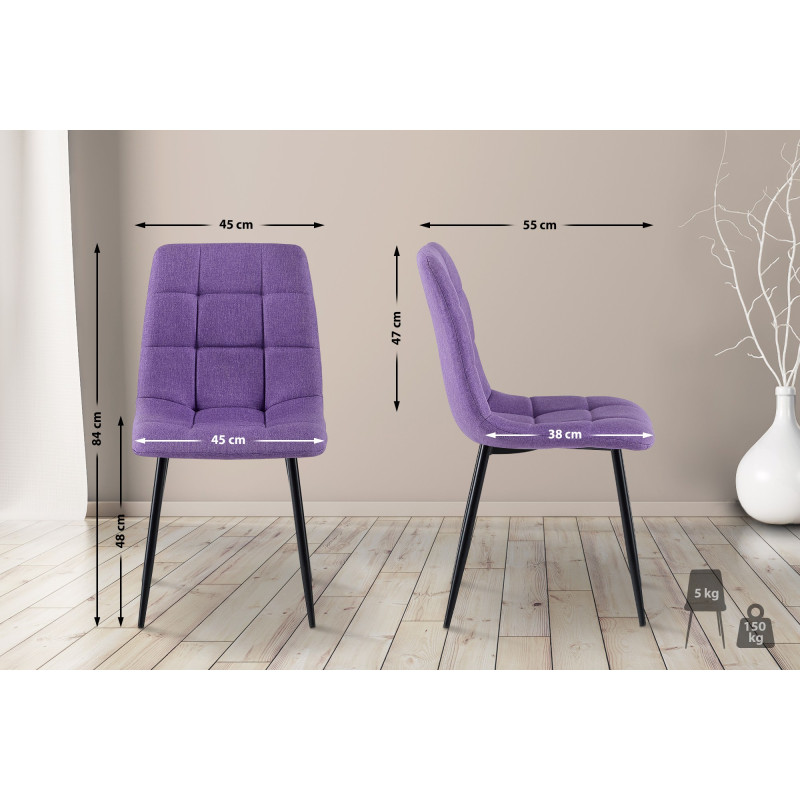 Lot de 4 chaises de salle à manger tissu Antibes violet