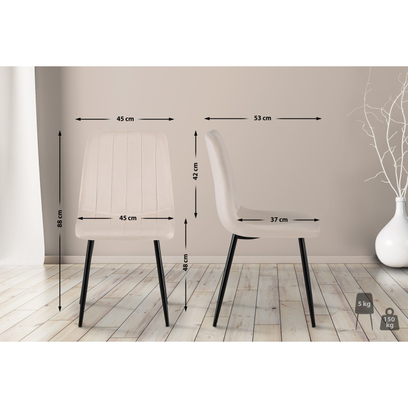 Suite de 4 chaises Dijon en velours crème
