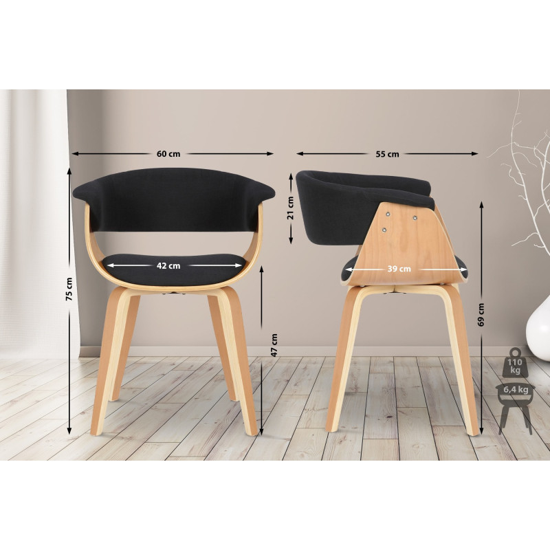 Lot de 2 chaises Bruce en tissu naturel/noir