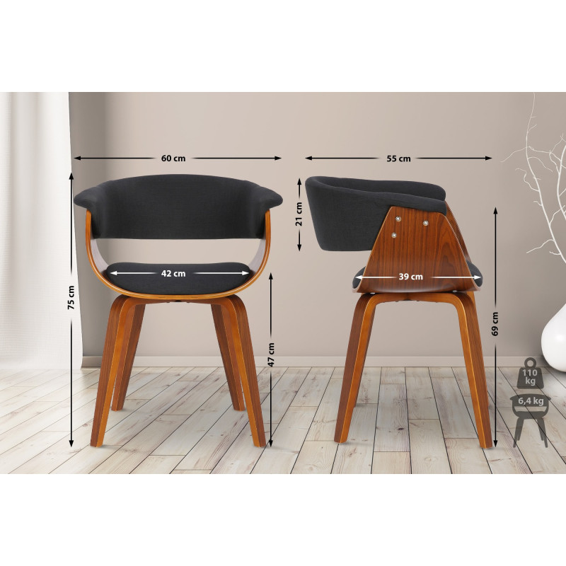 Lot de 2 chaises Bruce en tissu noyer/noir