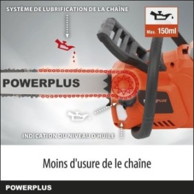 Powerplus Dual Power Tronçonneuse a Batterie POWDPGSET33 - 40 V,Guide de 350 mm, Batterie et Chargeur Inclus