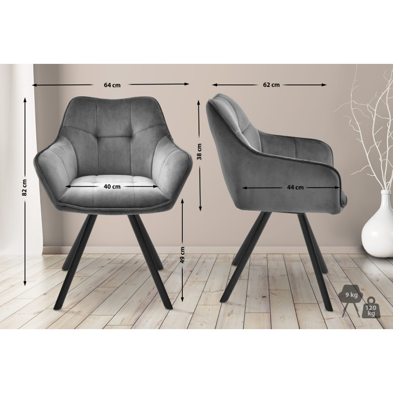 Chaise de salle à manger en velours Scott gris foncé