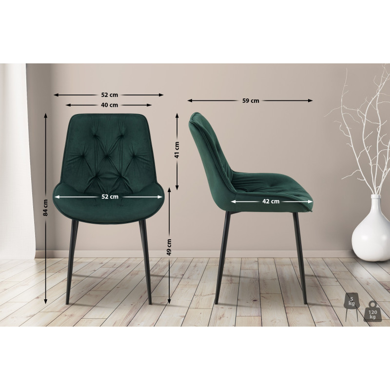 Chaise de salle à manger en velours Wallace vert