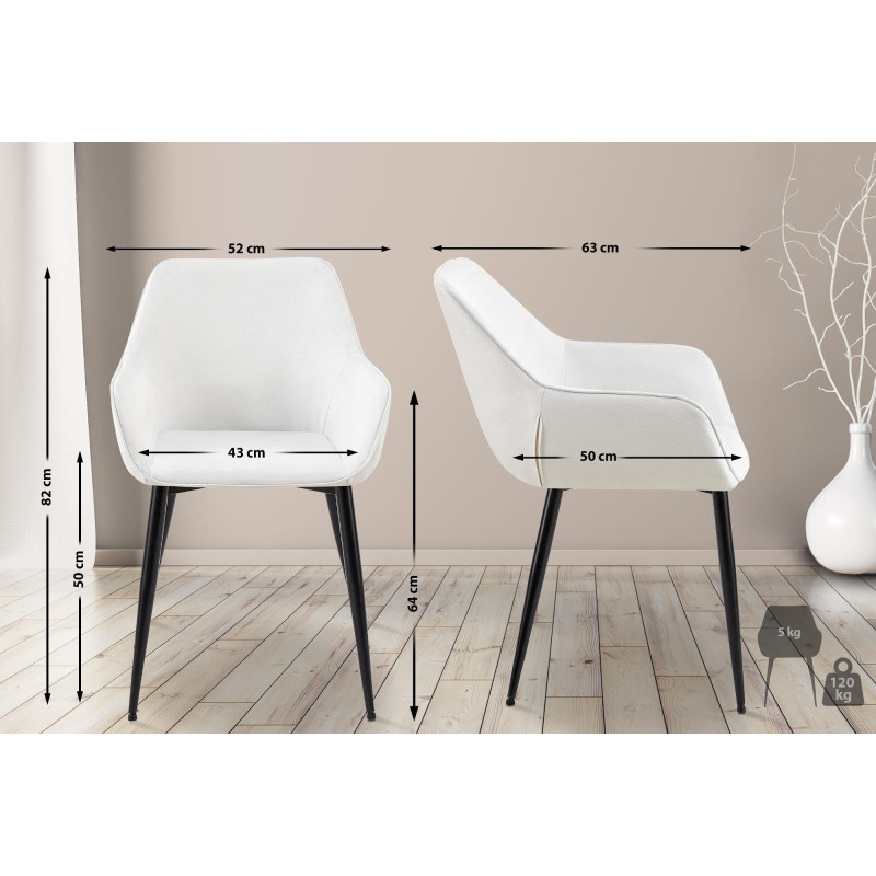 Lot de 2 chaises de salle à manger tissu Vessa crème