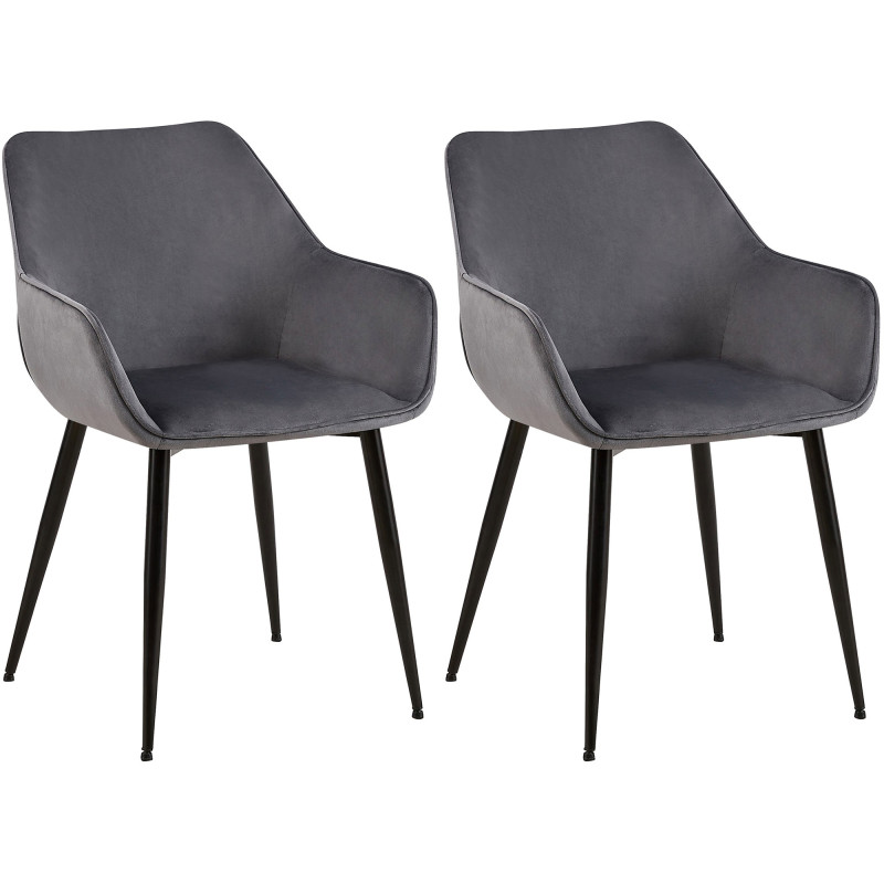 Lot de 2 chaises de salle à manger en velours Vessa gris foncé