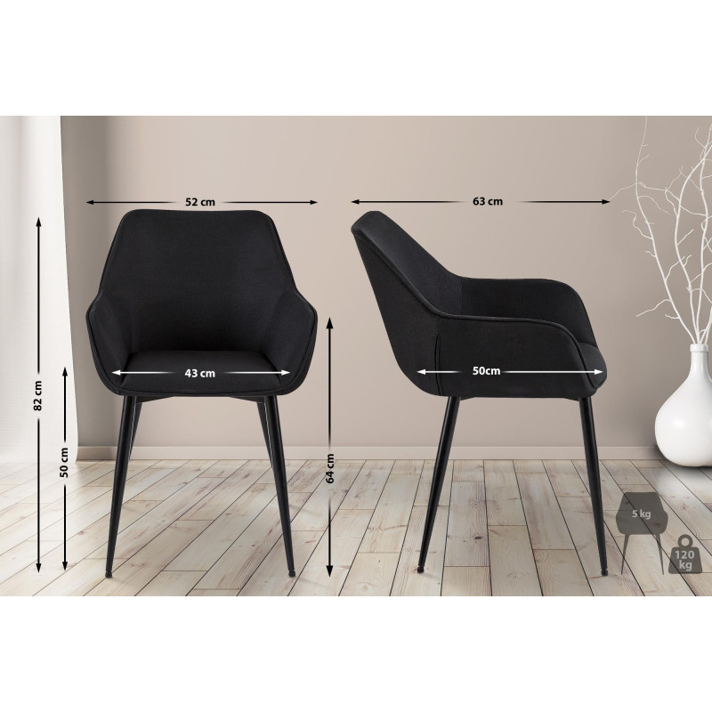 Lot de 2 chaises de salle à manger tissu Vessa noir