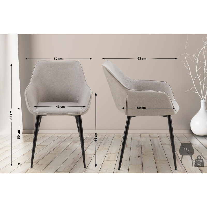 Lot de 2 chaises de salle à manger tissu Vessa gris clair
