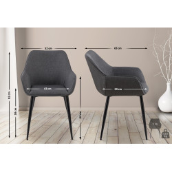 Lot de 2 chaises de salle à manger tissu Vessa gris foncé