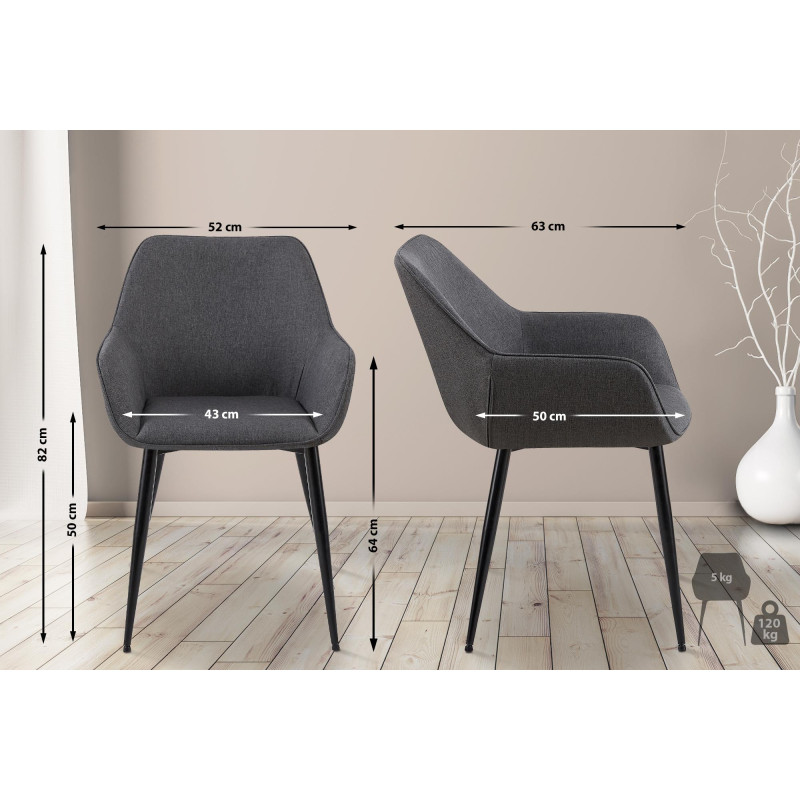 Lot de 2 chaises de salle à manger tissu Vessa gris foncé