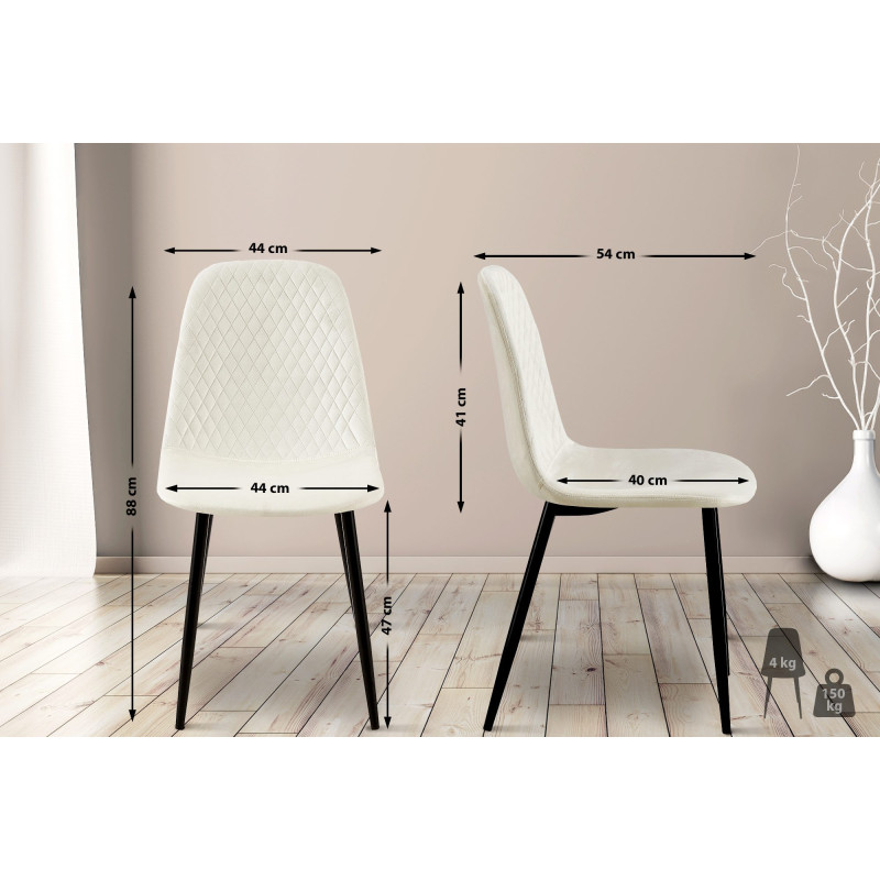 Suite de 4 chaises Giverny en velours blanc crème