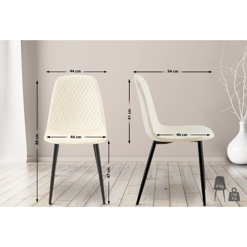 Suite de 4 chaises Giverny en velours crème