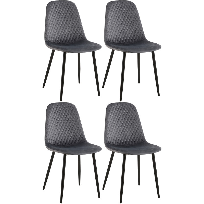 Suite de 4 chaises Giverny en velours gris foncé
