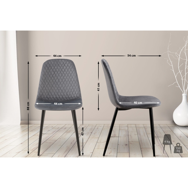 Suite de 4 chaises Giverny en velours gris foncé