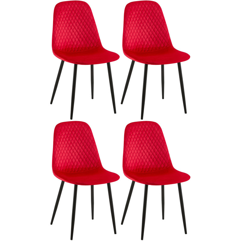 Suite de 4 chaises Giverny en velours rouge