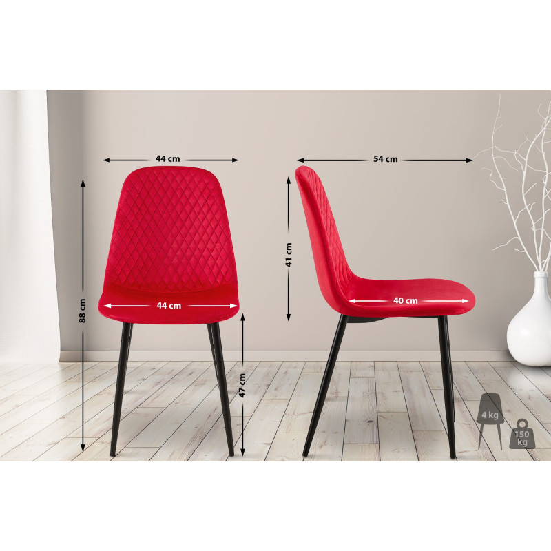 Suite de 4 chaises Giverny en velours rouge
