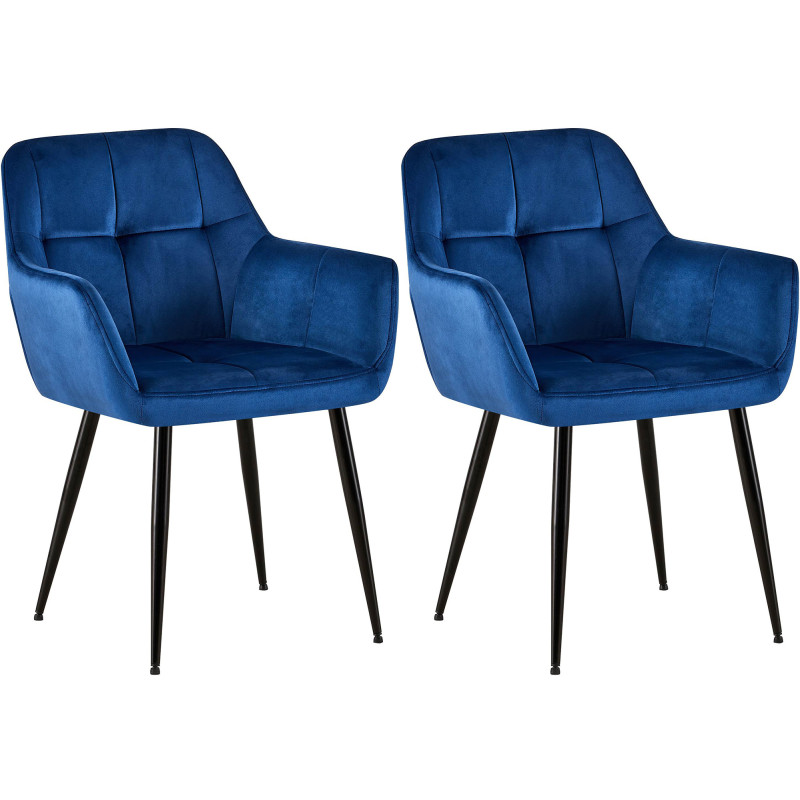 Lot de 2 chaises de salle à manger en velours Emia bleu
