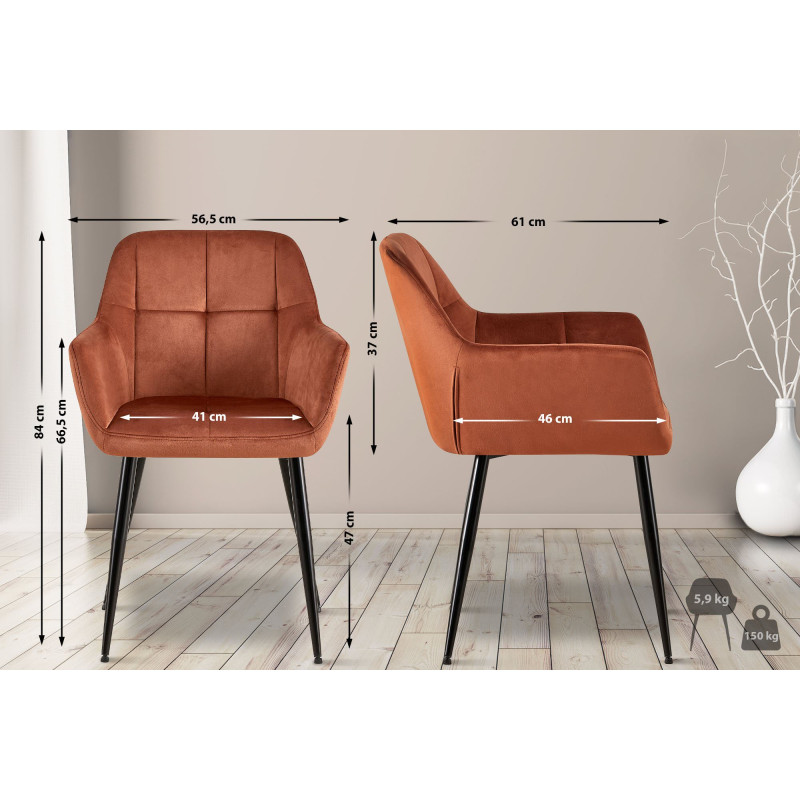 Lot de 2 chaises de salle à manger en velours Emia brun