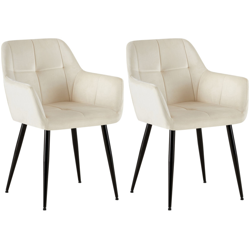 Lot de 2 chaises de salle à manger en velours Emia crème