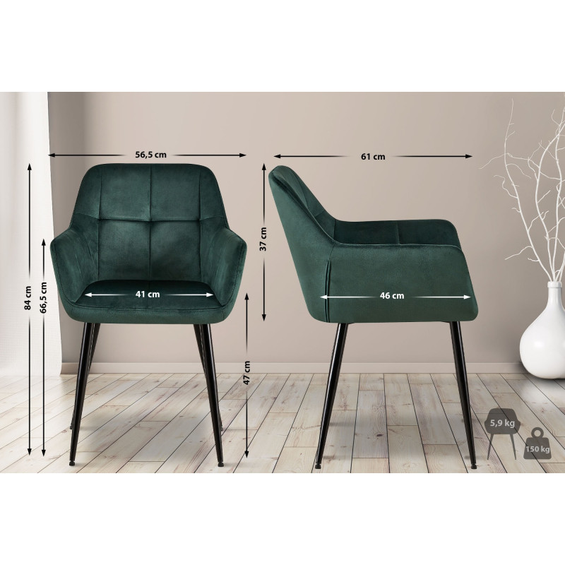 Lot de 2 chaises de salle à manger en velours Emia vert