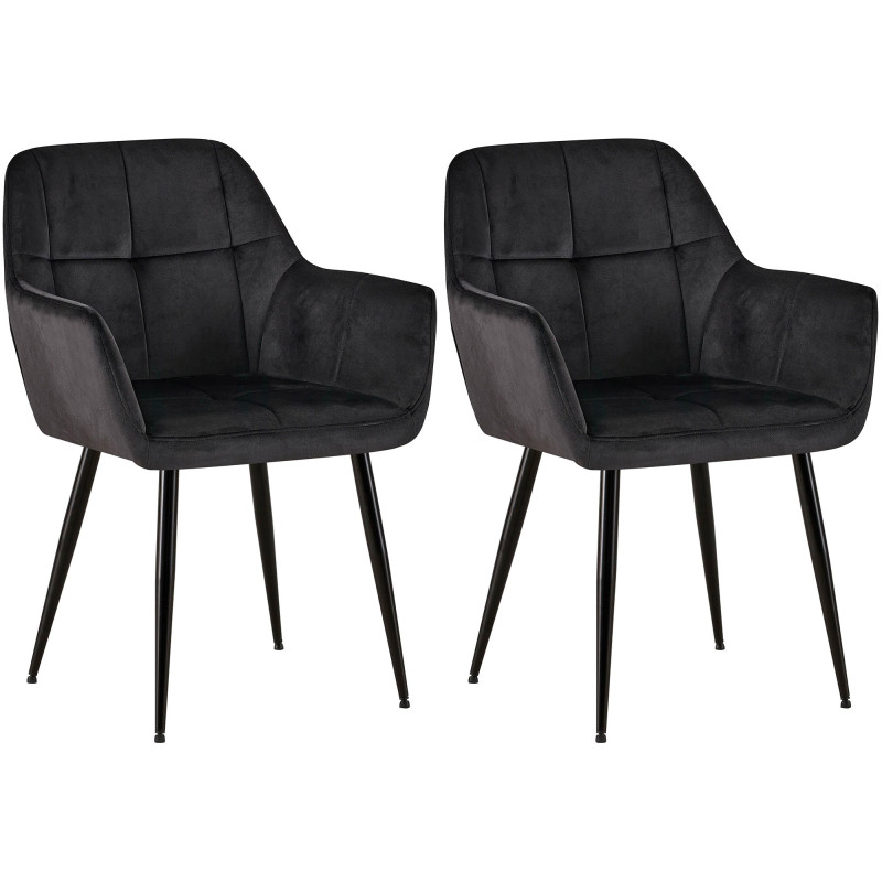 Lot de 2 chaises de salle à manger en velours Emia noir