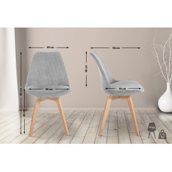 Lot de 4 chaises Linares Cord gris clair