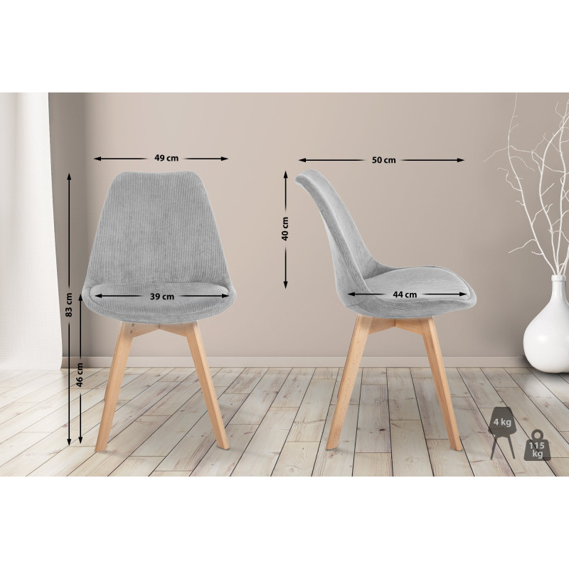 Lot de 4 chaises Linares Cord gris clair
