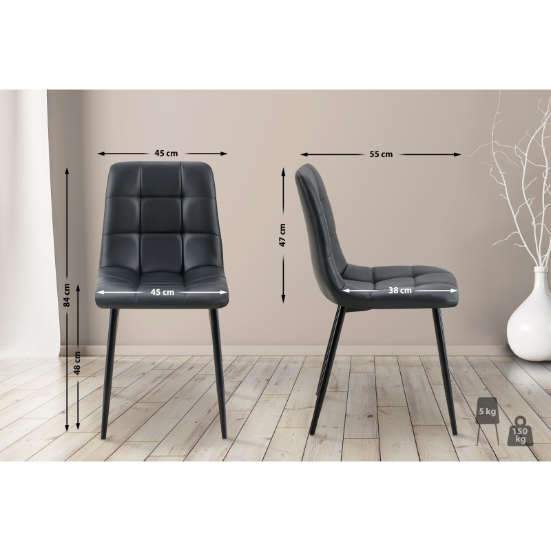 Chaise de salle à manger Antibes simili cuir noir