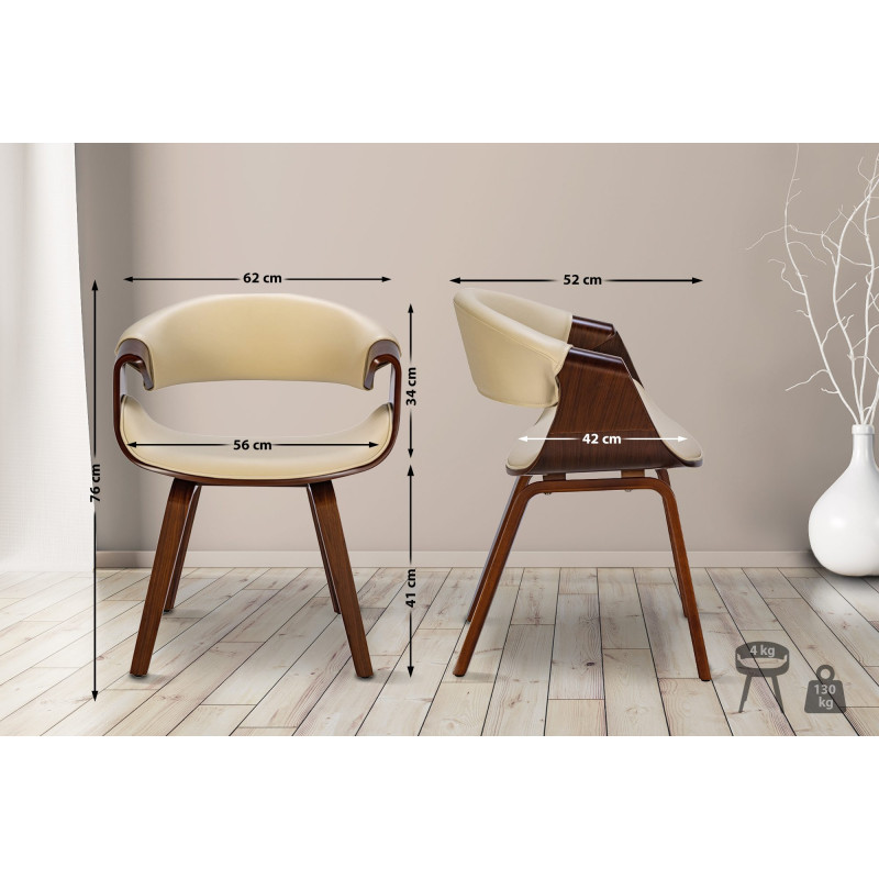 Lot de 2 chaises de salle à manger Foley en simili cuir noix/crème