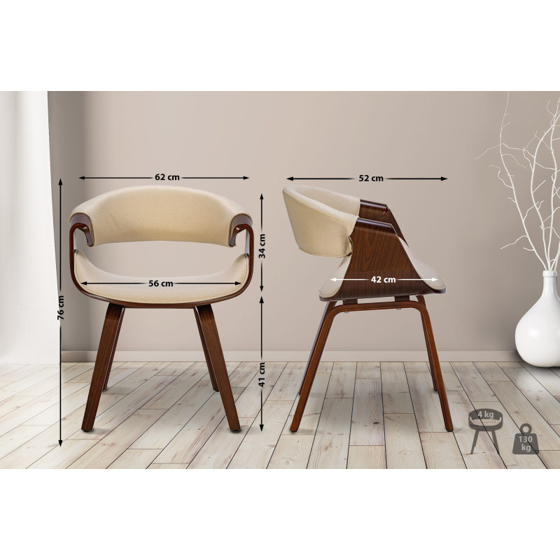 Lot de 2 chaises de salle à manger tissu Foley noix/crème