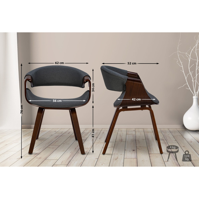 Lot de 2 chaises de salle à manger tissu Foley noyer/gris