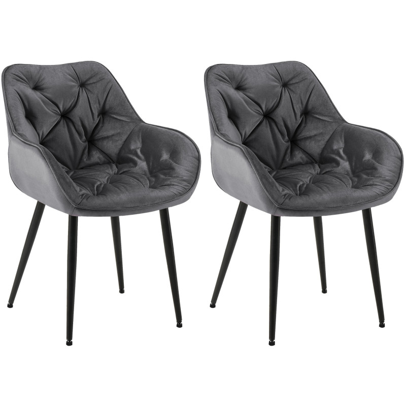 Lot de 2 chaises Tanna velours gris foncé