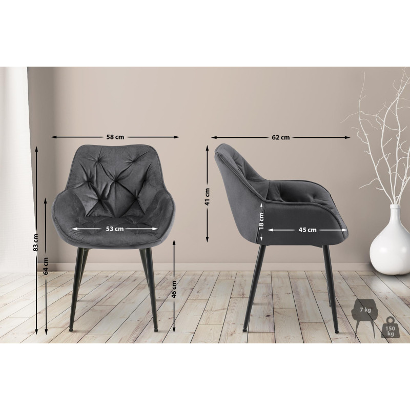 Lot de 2 chaises Tanna velours gris foncé