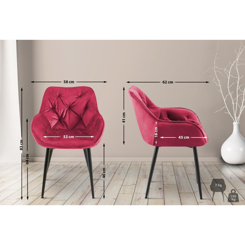 Lot de 2 chaises Tanna velours rouge