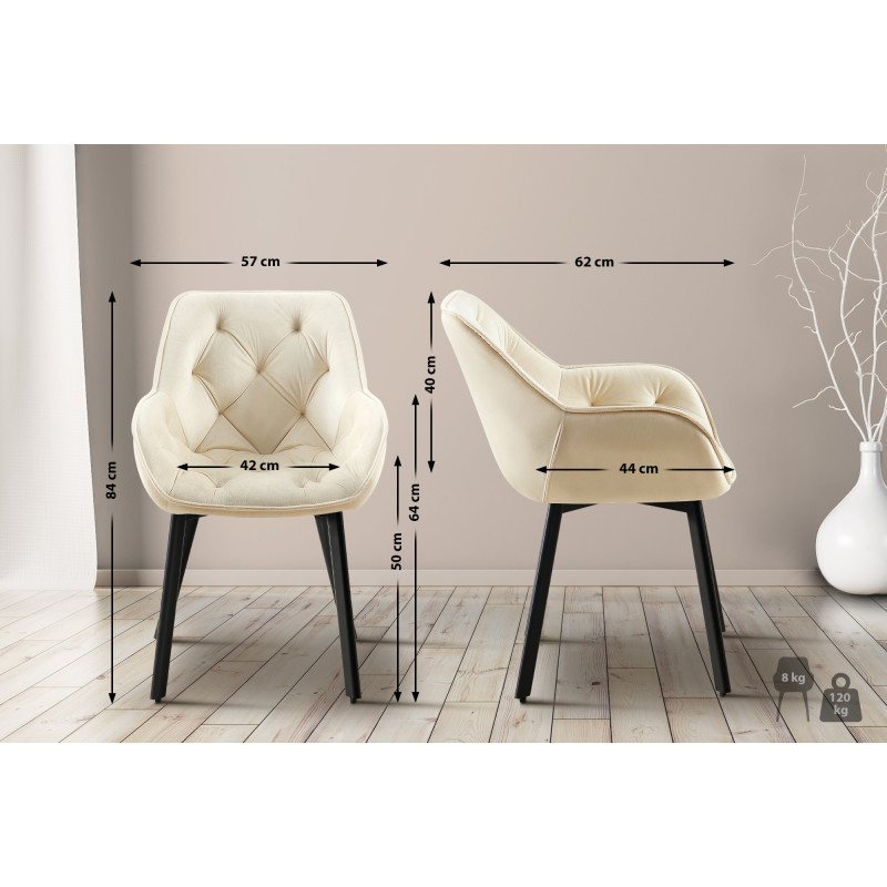 Chaise de salle à manger en velours Antigo crème