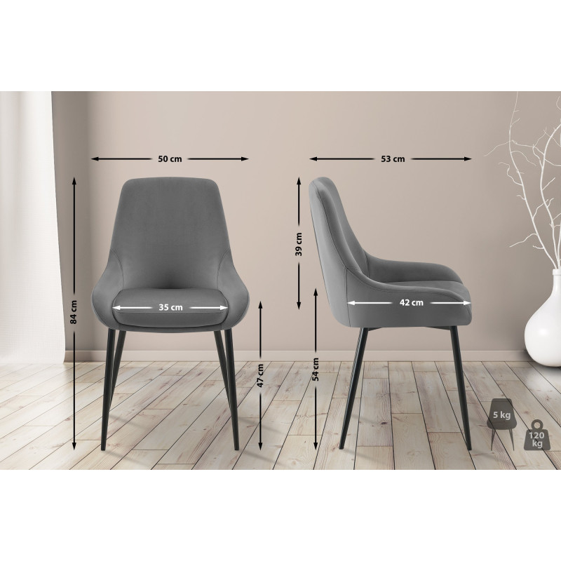 Chaise de salle à manger Elmira en velours noir gris foncé