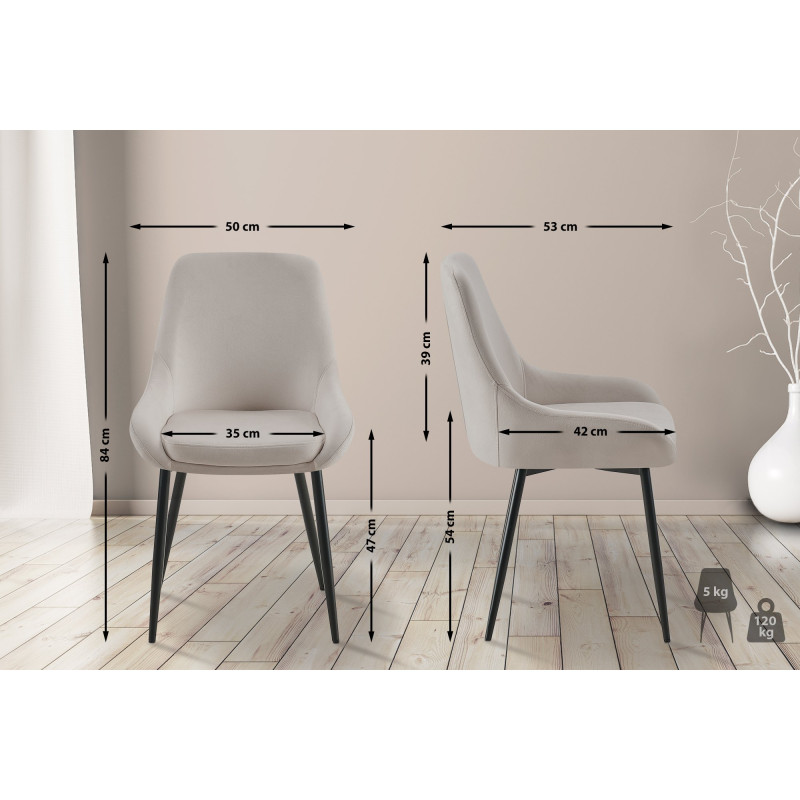 Chaise de salle à manger Elmira en velours noir gris