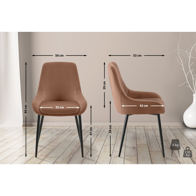 Chaise de salle à manger Elmira en velours noir brun