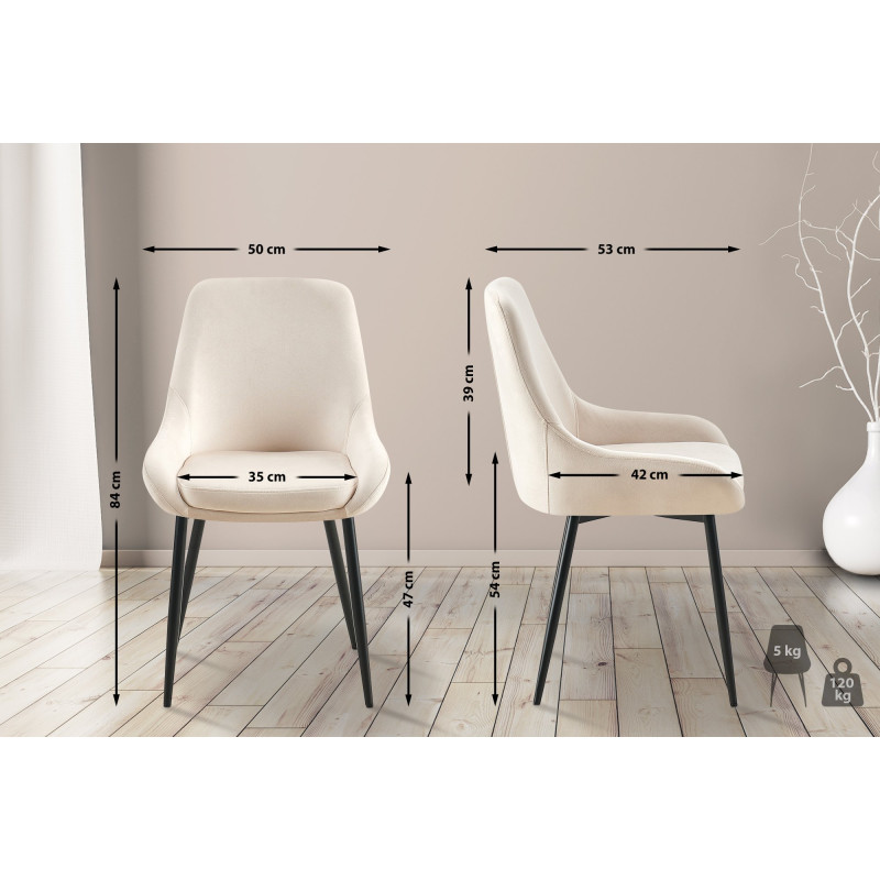 Chaise de salle à manger Elmira en velours noir crème