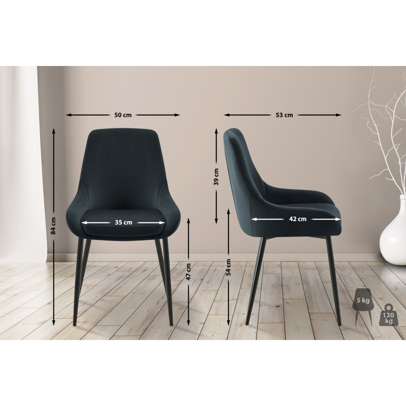 Chaise de salle à manger Elmira en velours noir noir